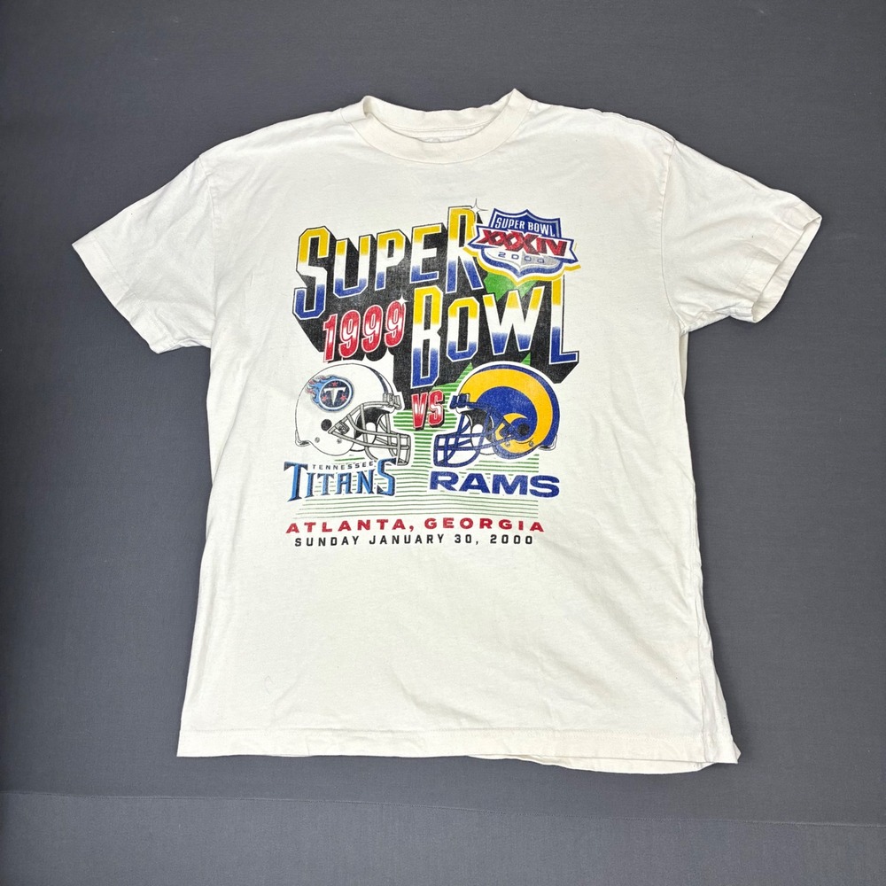 NFL Super Bowl XXIV 1999 2000 Titans vs Rams Size Medium White T-Shirt